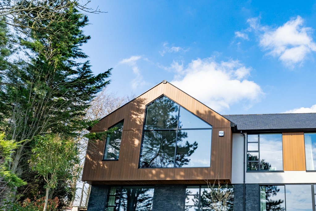 large aluminium window in the modern, luxurious house