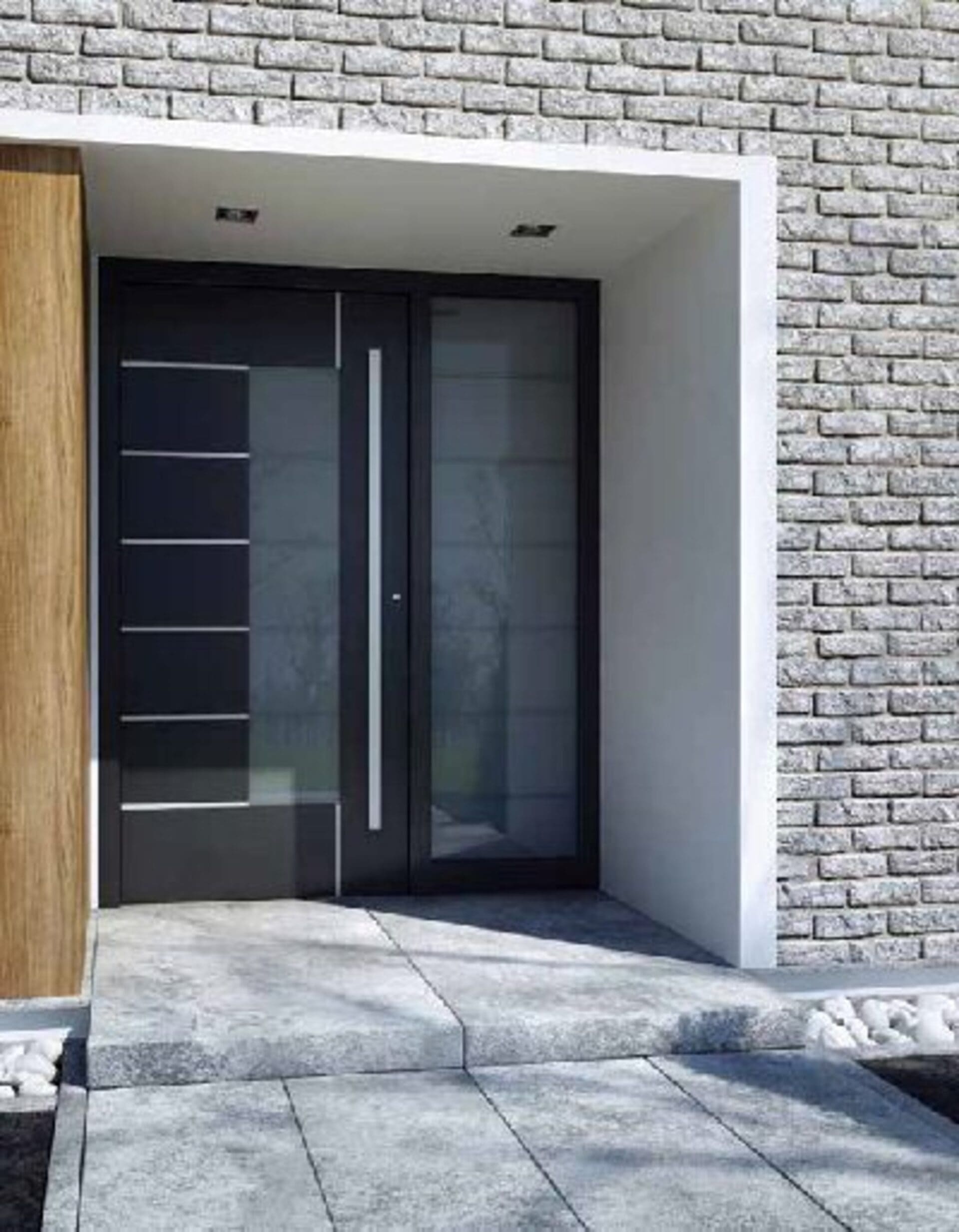 black aluminium front doors London in the modern bricked property