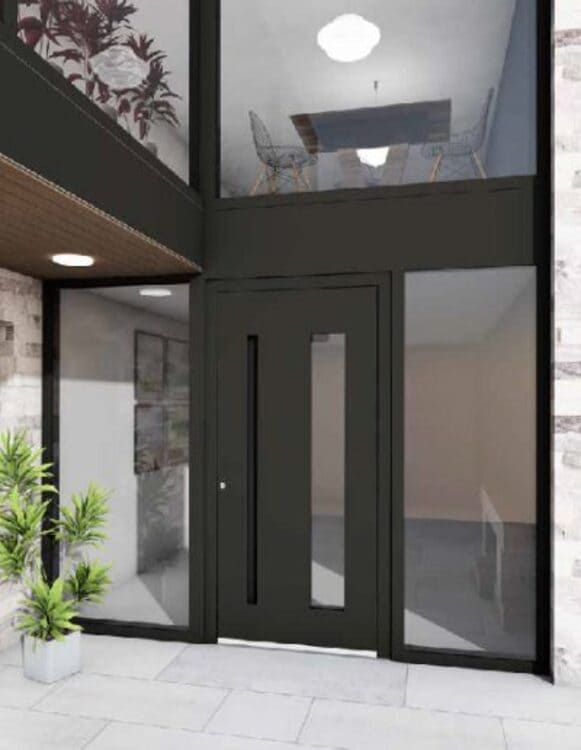 aluminium front doors London surrounded by multiple windows