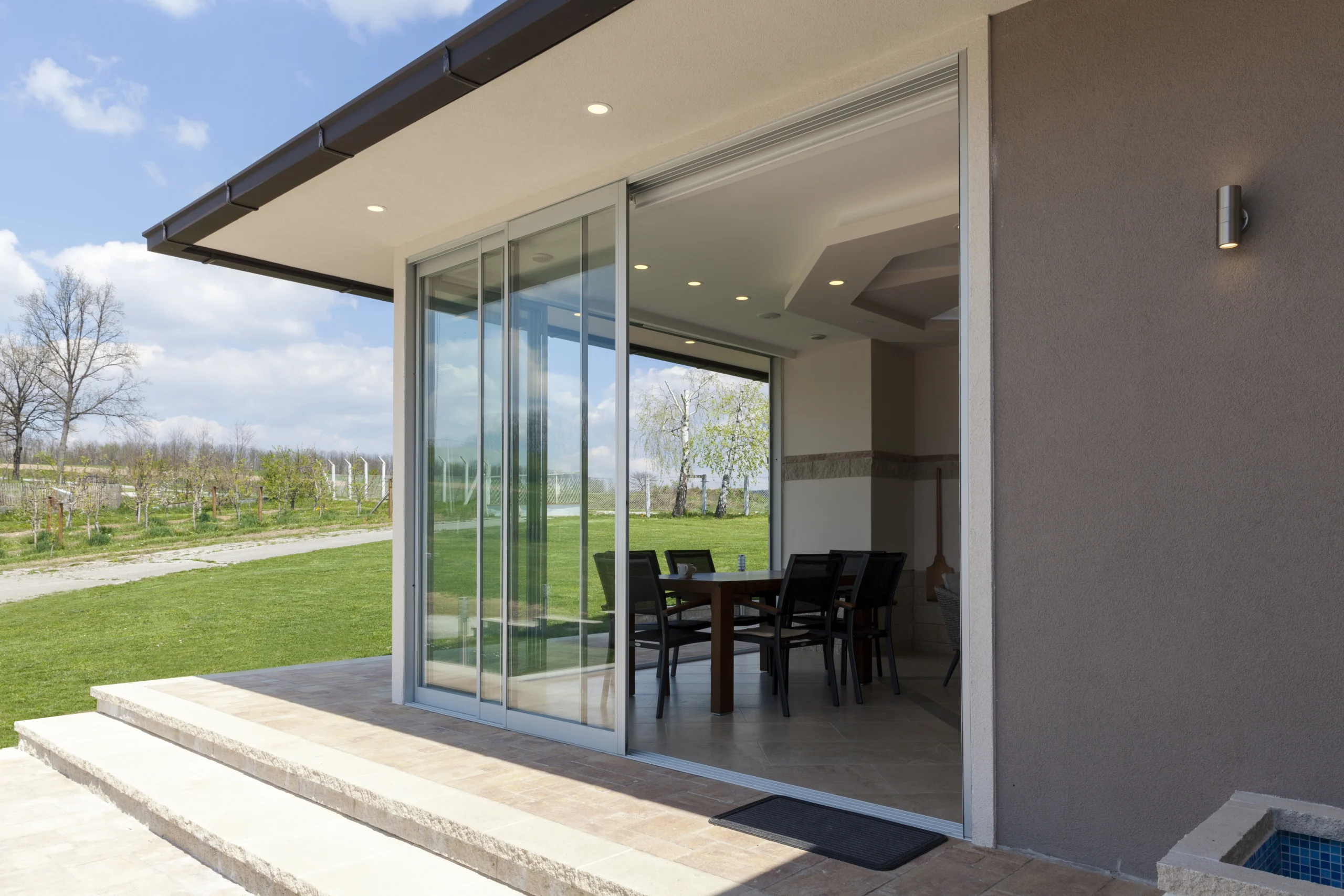 modern house with aluminium sliding doors